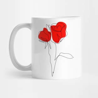 One line art drawing of 2 red roses Mug